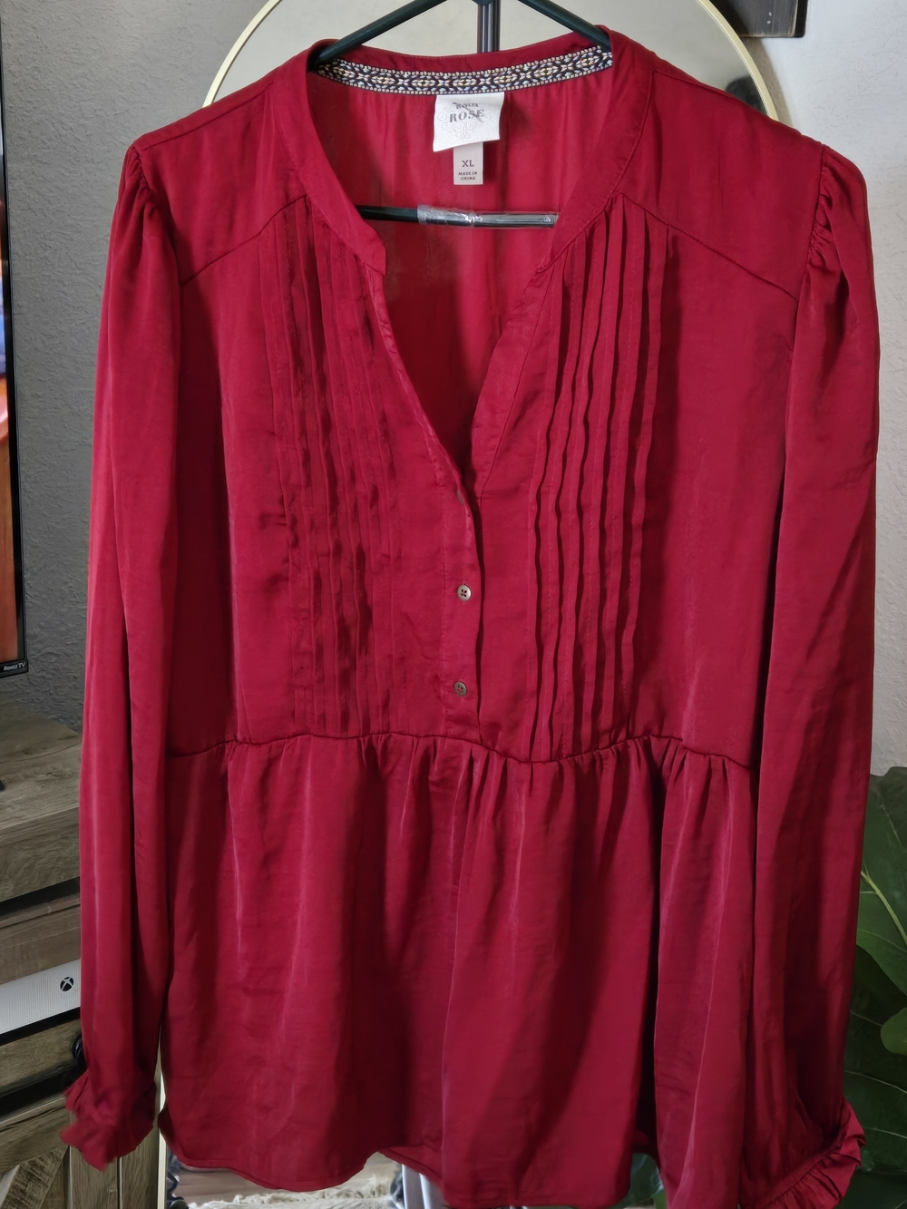 Knox Rose Red Pintuck Peasant Blouse